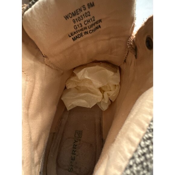 Sperry Bailey Wedge Ankle Boots Brown Leather Plaid Textile Panel Lace-Up Size 8 - Picture 4 of 8